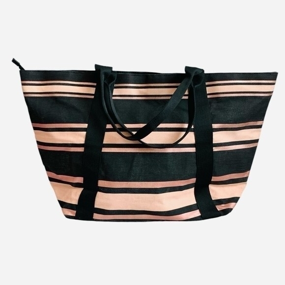 Victoria’s Secret Weekend Tote Bag Black Pink Canvas Travel Shopper Excellent - Picture 3 of 7